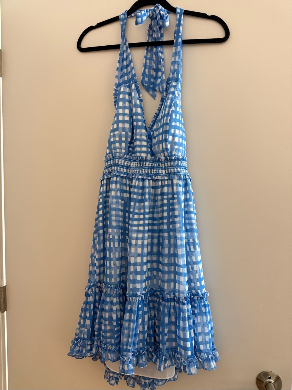 Blue and White Gingham Halter Sundress